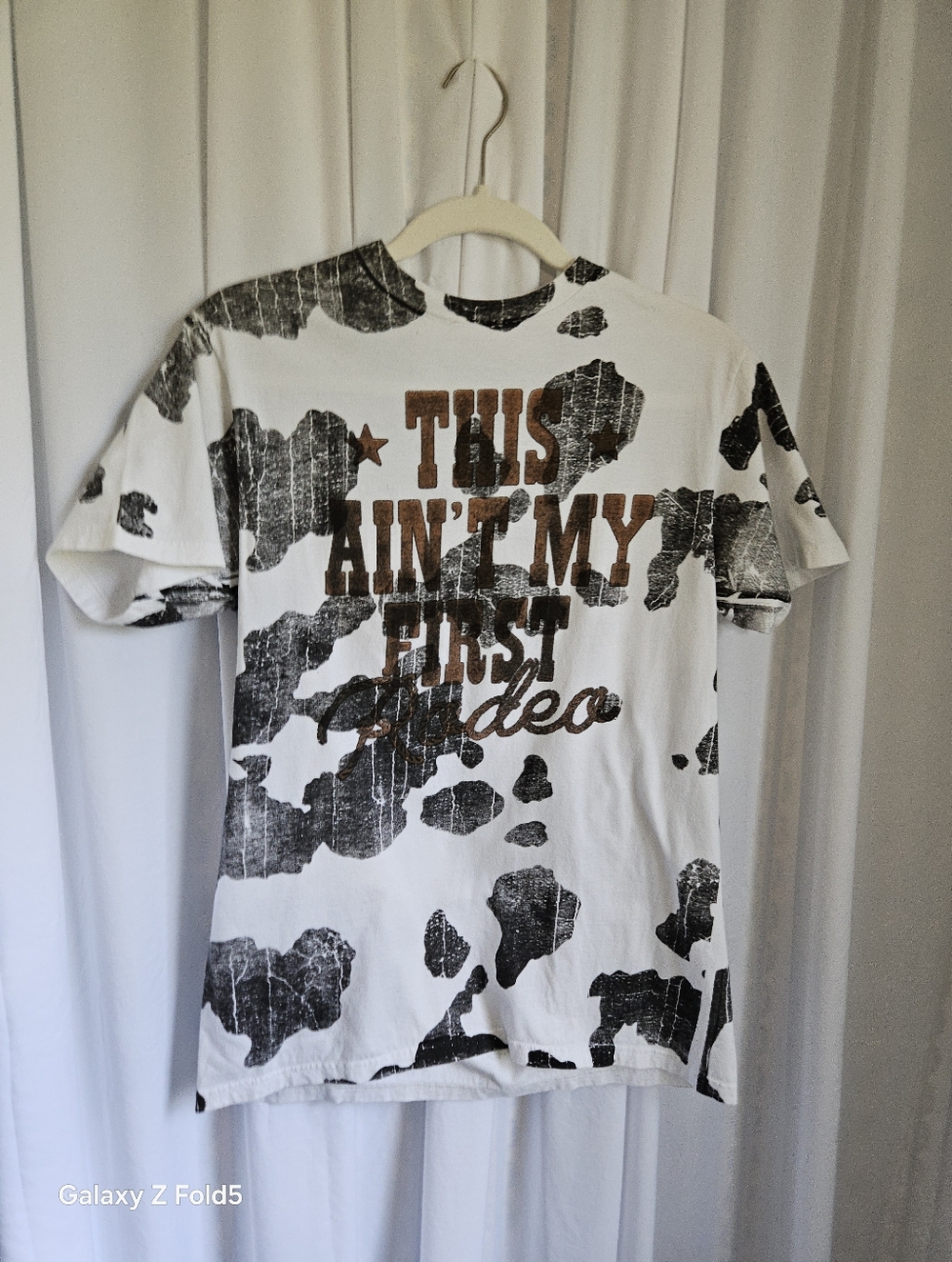 American Highway " This Ain't My First Rodeo" graphic cow print T-Shirt-Medium